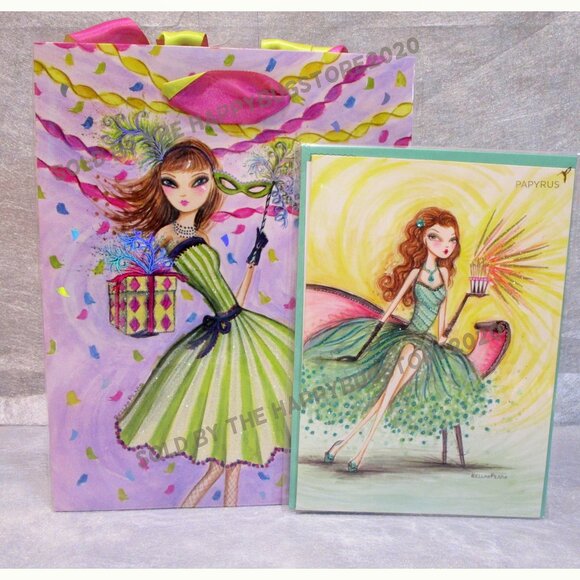 Papyrus Bella Pillar GLAMOUR  GIRL Birthday Greeting Card-Gift Bag Set-brand NEW - Picture 1 of 10